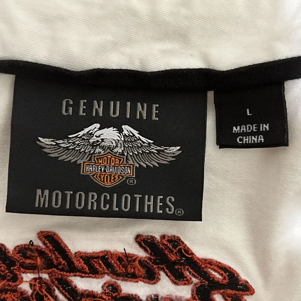 Harley Davidson Vest White Sleeveless Motorcycle Biker Y2K Embroidered Womens L - Picture 3 of 9